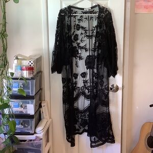 Black Sheer Floral Kimono